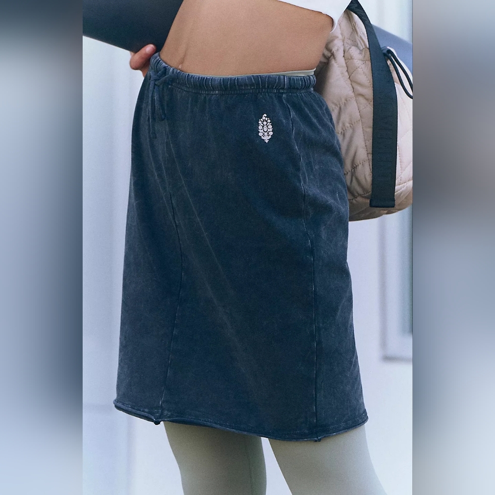 New Free People Hot Shot Slim Skirt Black L FP Movement Midi Mini Washed Gray - Picture 4 of 15